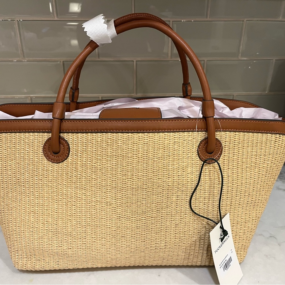 Tuckernuck Tan and Brown Tote Bag with Leather Accents